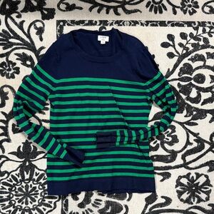 J. Crew Navy and Green Striped Pullover